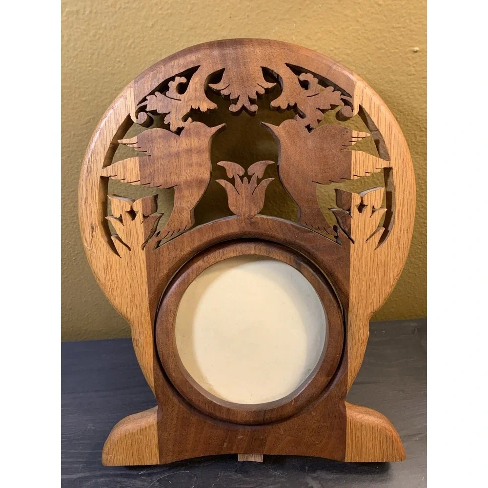 Hand Carved Wooden Frame Window Sill Hummingbirds And Flower